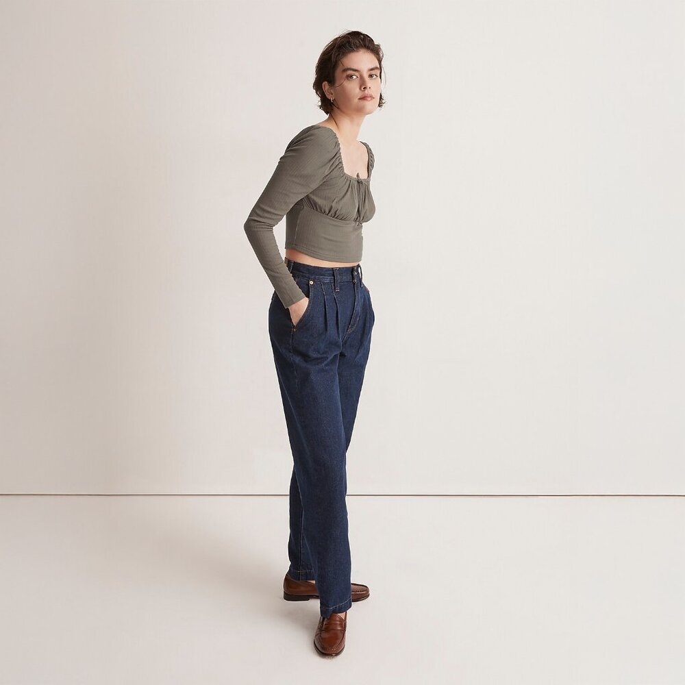 Madewell Ribbed Square Neck Long Sleeve Top in Light Umber - sz Large